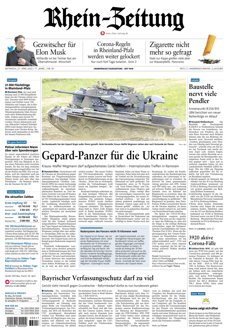 Rhein-Zeitung Andernach & Mayen vom Mittwoch, 27.04.2022