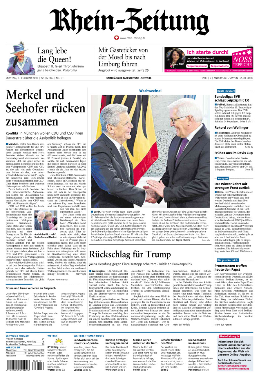 Rhein-Zeitung Andernach & Mayen vom Montag, 06.02.2017