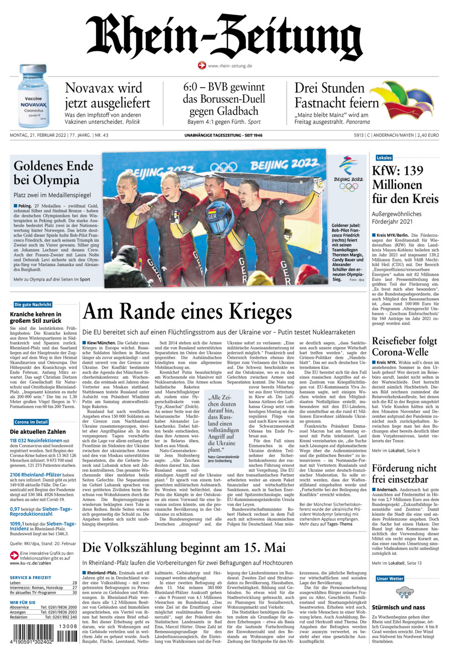 Rhein-Zeitung Andernach & Mayen vom Montag, 21.02.2022