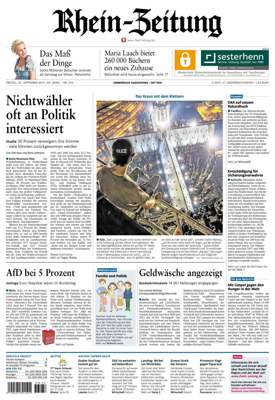 Rhein-Zeitung Andernach & Mayen vom Freitag, 20.09.2013