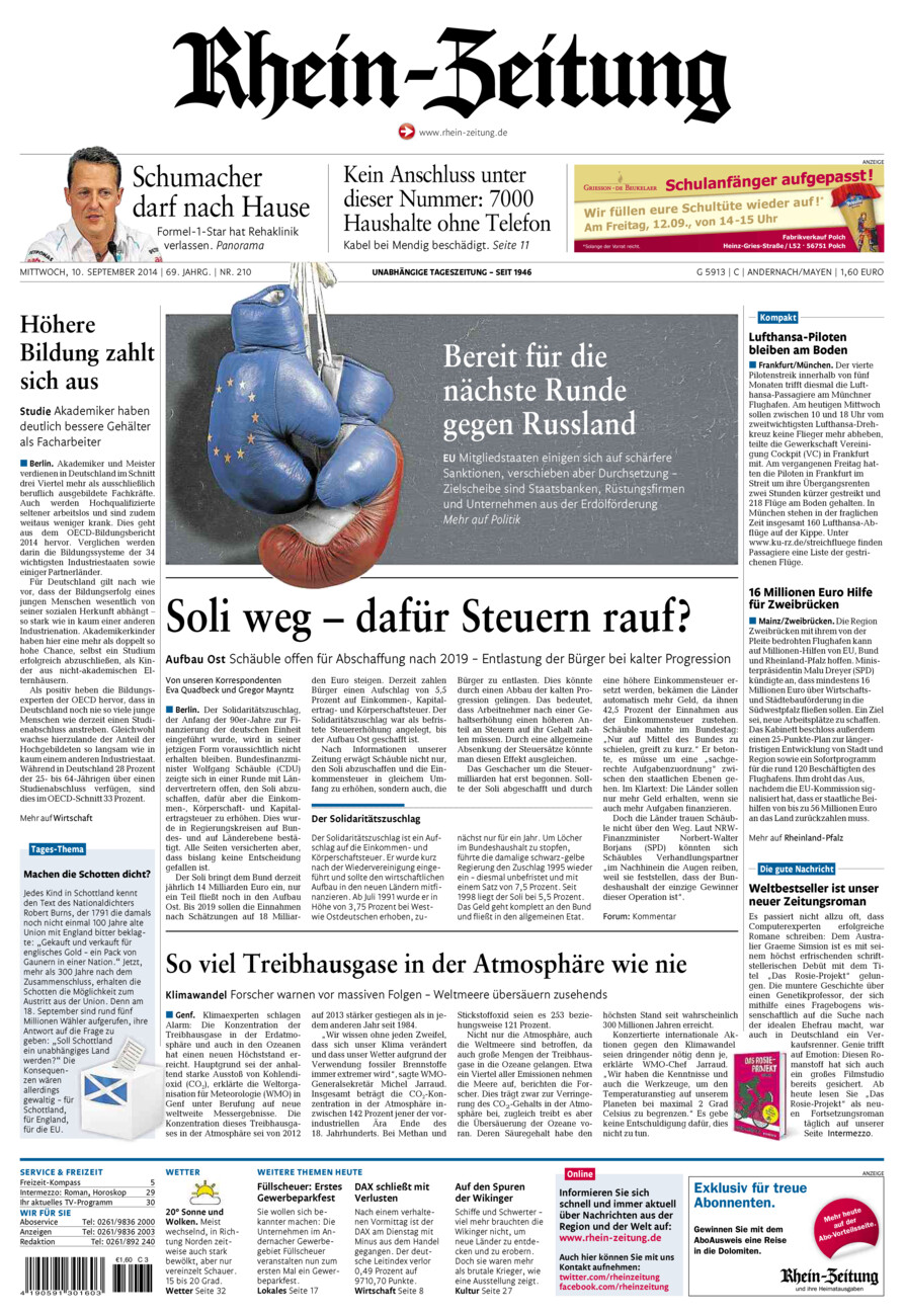 Rhein-Zeitung Andernach & Mayen vom Mittwoch, 10.09.2014