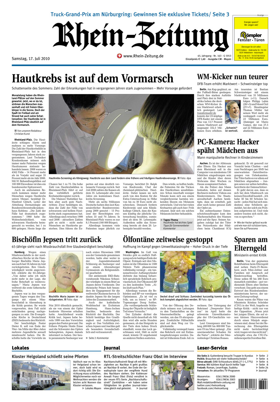 Rhein-Zeitung Andernach & Mayen vom Samstag, 17.07.2010