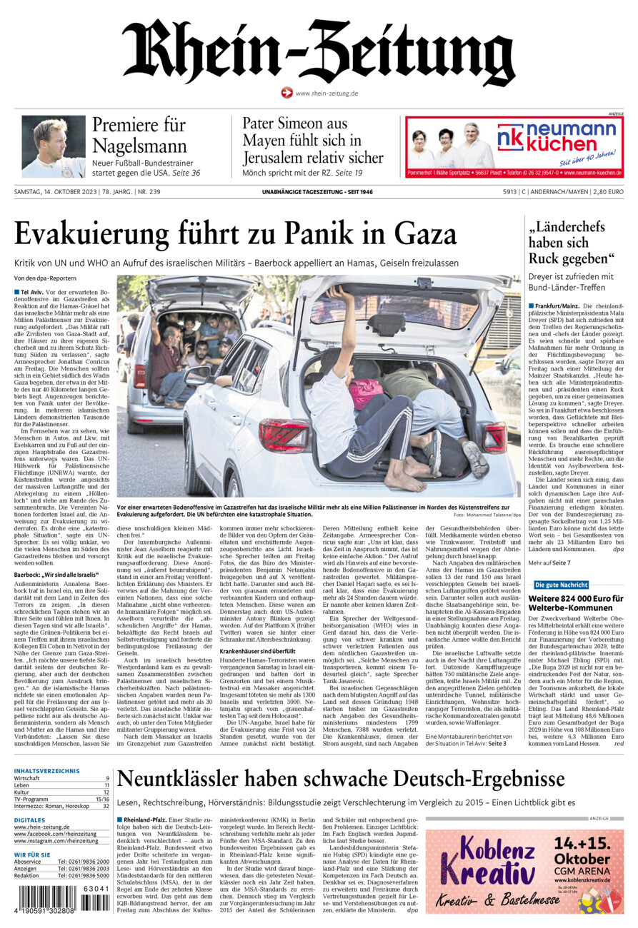Rhein-Zeitung Andernach & Mayen vom Samstag, 14.10.2023
