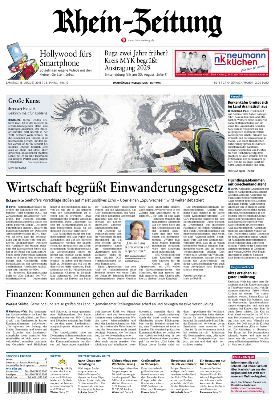 Rhein-Zeitung Andernach & Mayen vom Samstag, 18.08.2018