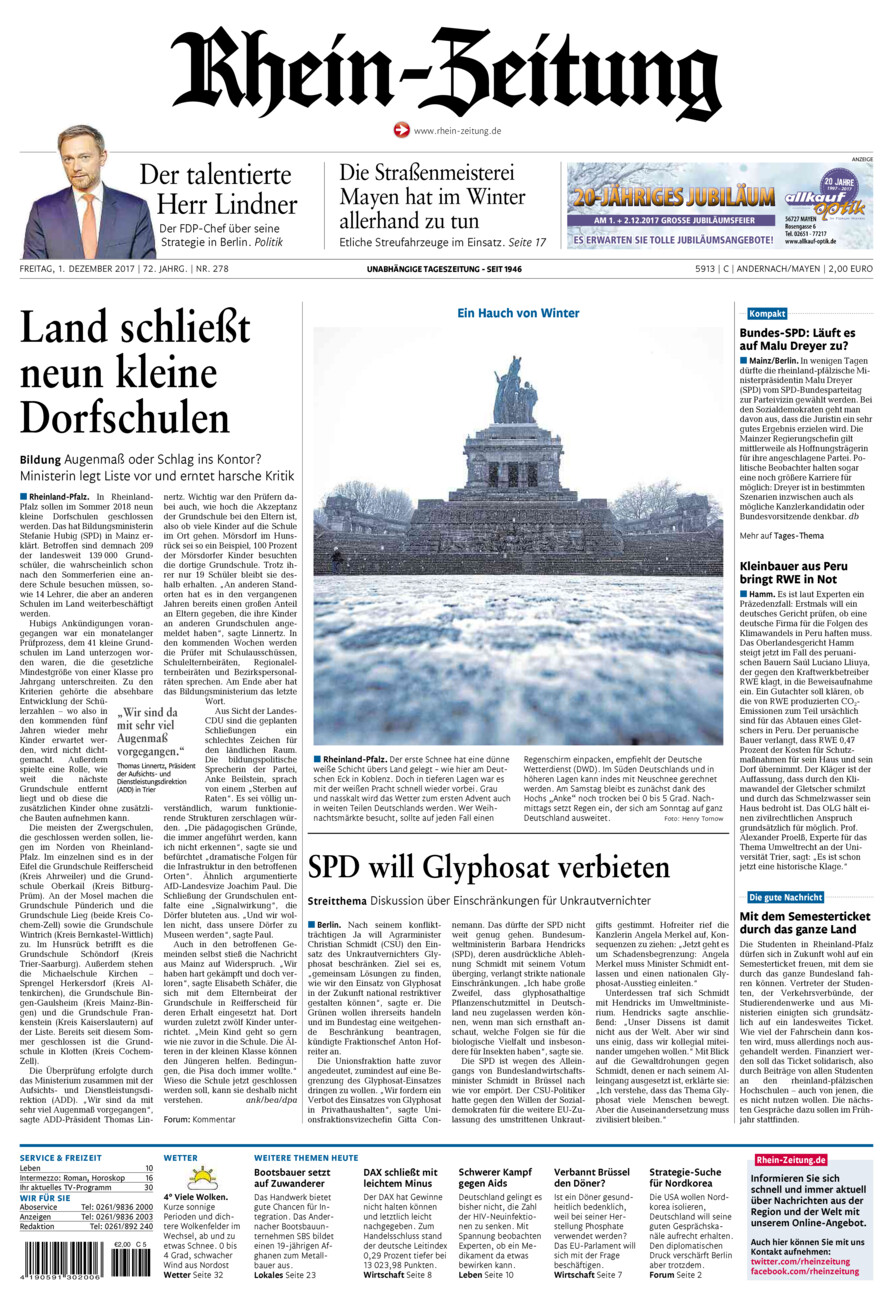 Rhein-Zeitung Andernach & Mayen vom Freitag, 01.12.2017