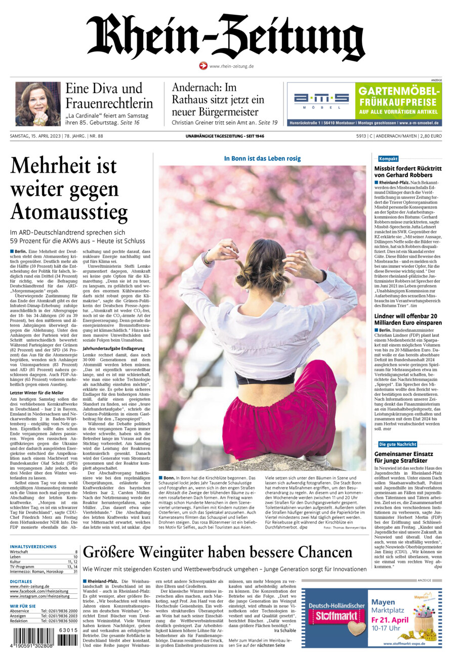 Rhein-Zeitung Andernach & Mayen vom Samstag, 15.04.2023