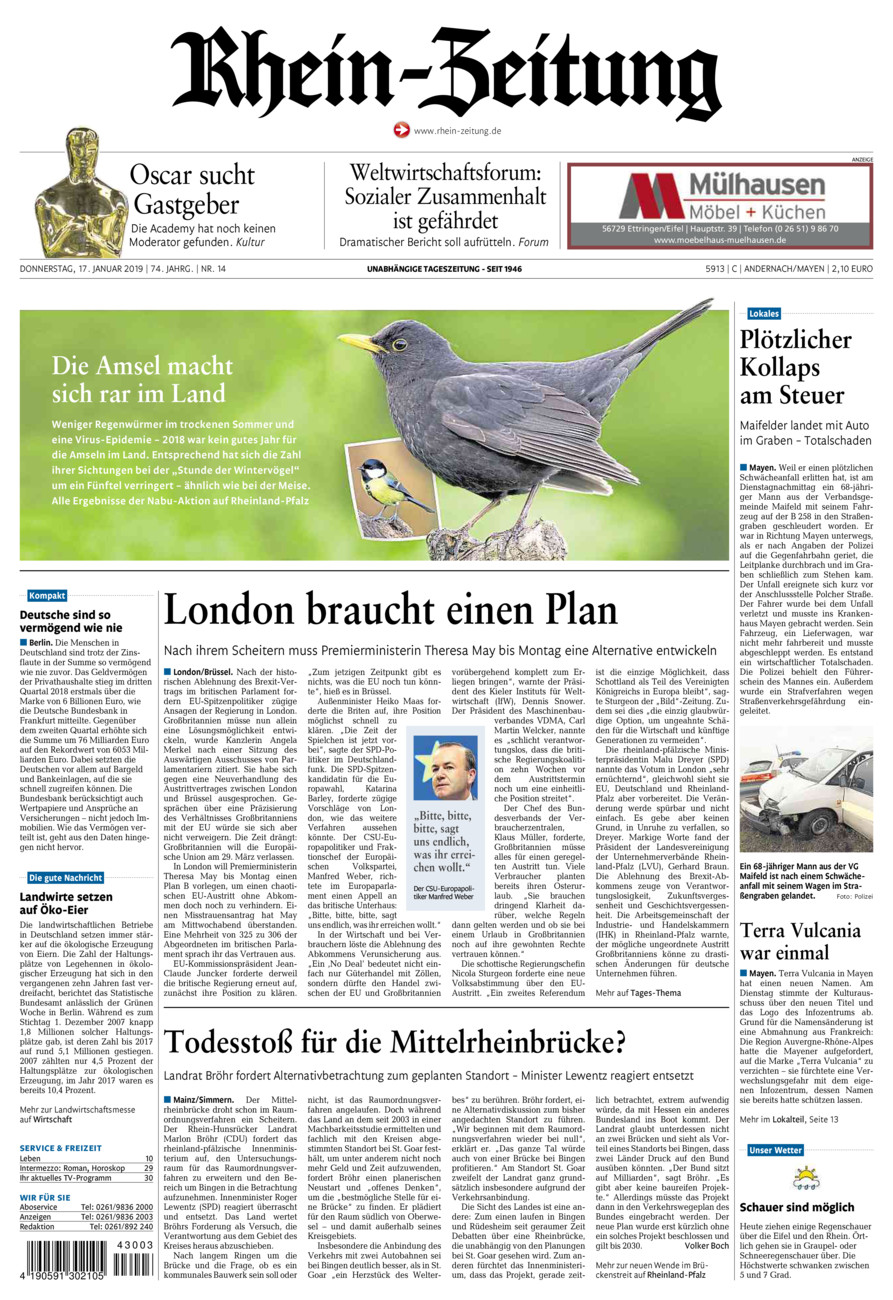 Rhein-Zeitung Andernach & Mayen vom Donnerstag, 17.01.2019
