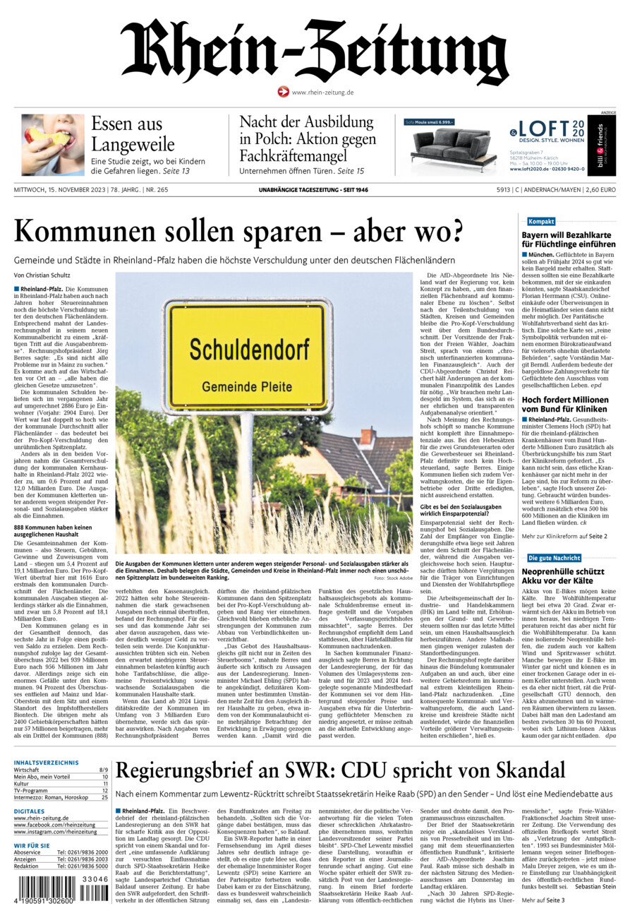 Rhein-Zeitung Andernach & Mayen vom Mittwoch, 15.11.2023