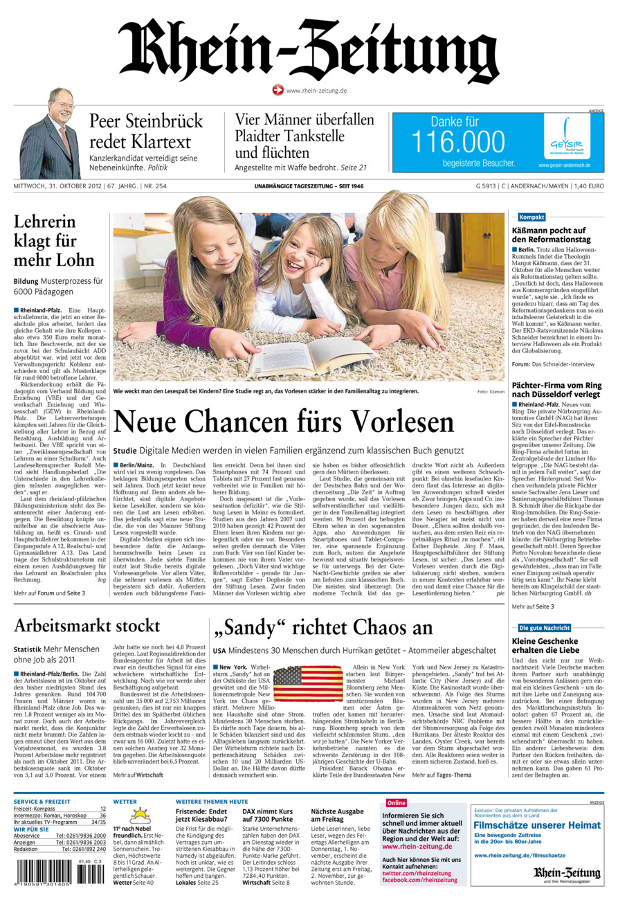 Rhein-Zeitung Andernach & Mayen vom Mittwoch, 31.10.2012