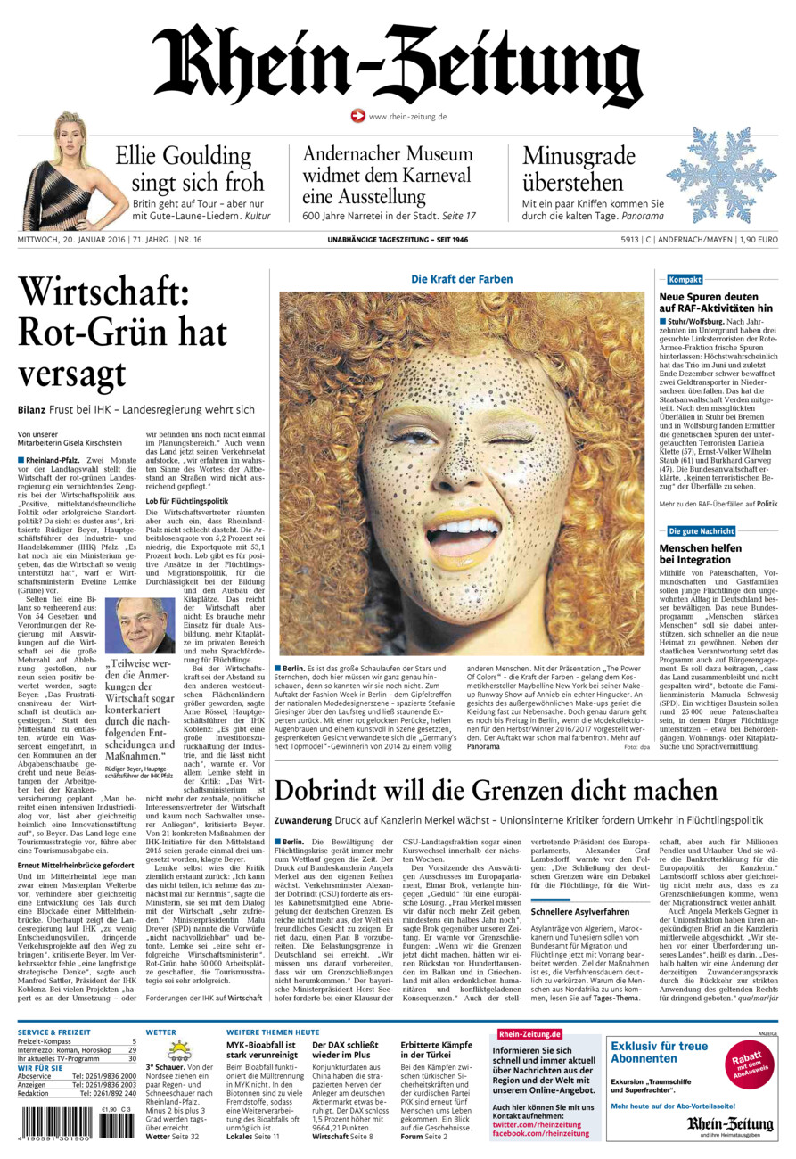 Rhein-Zeitung Andernach & Mayen vom Mittwoch, 20.01.2016
