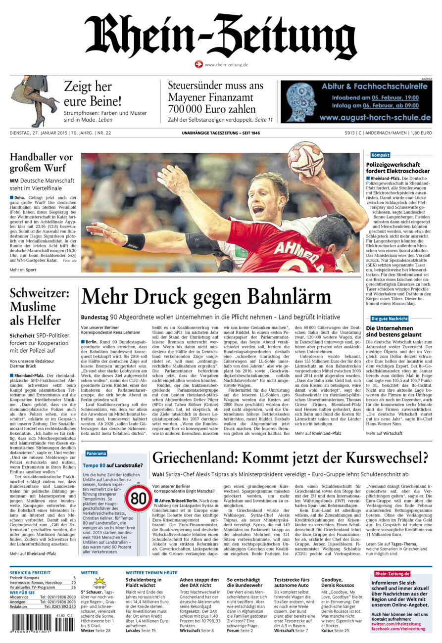 Rhein-Zeitung Andernach & Mayen vom Dienstag, 27.01.2015