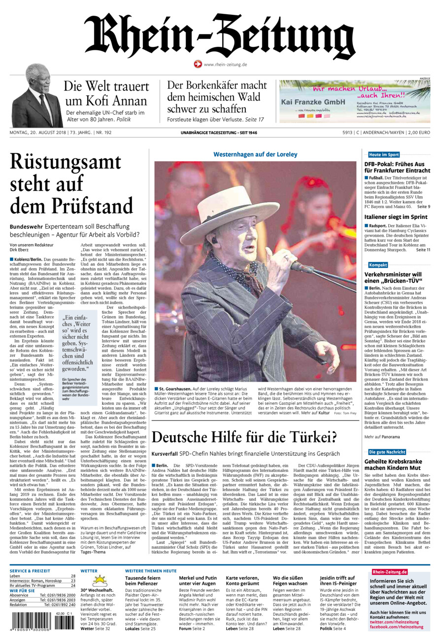 Rhein-Zeitung Andernach & Mayen vom Montag, 20.08.2018