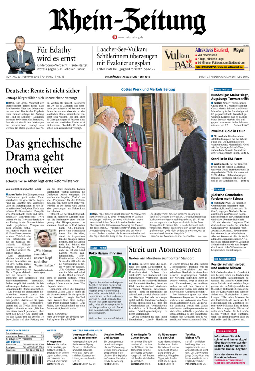 Rhein-Zeitung Andernach & Mayen vom Montag, 23.02.2015