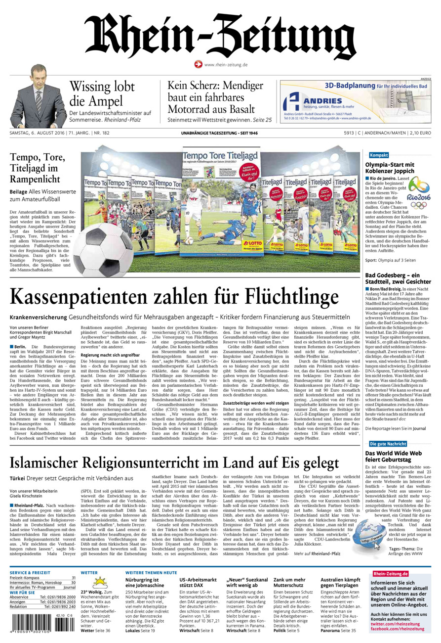 Rhein-Zeitung Andernach & Mayen vom Samstag, 06.08.2016