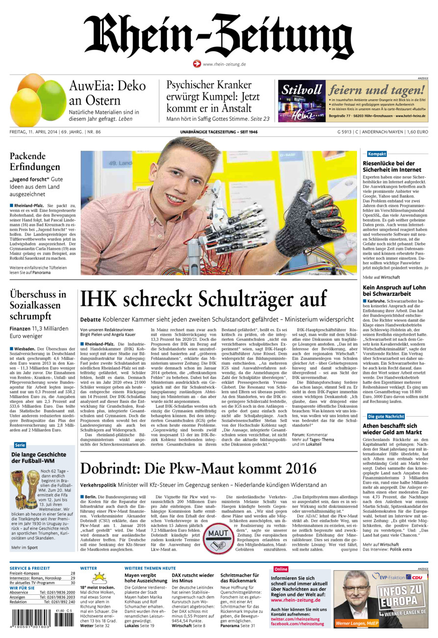 Rhein-Zeitung Andernach & Mayen vom Freitag, 11.04.2014
