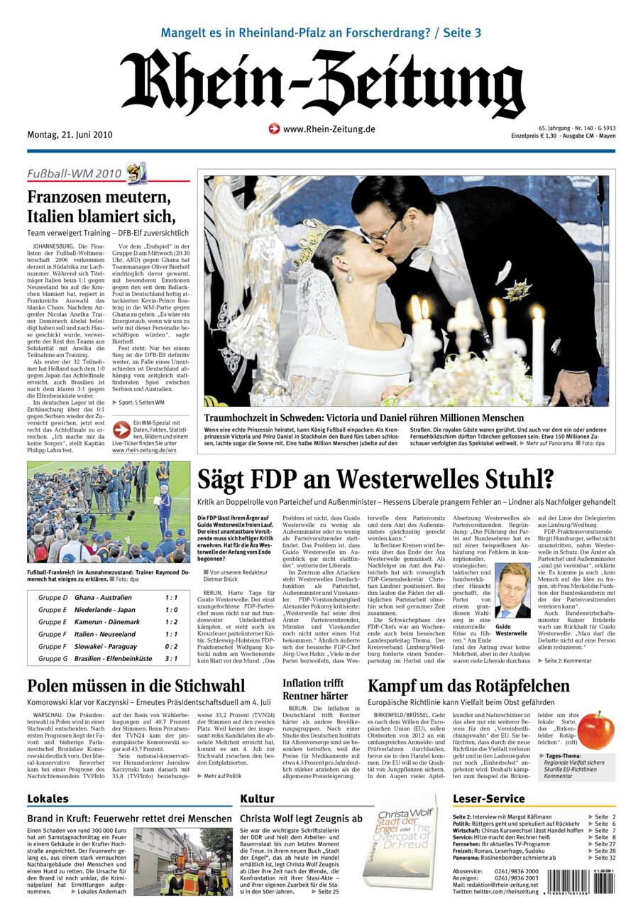 Rhein-Zeitung Andernach & Mayen vom Montag, 21.06.2010