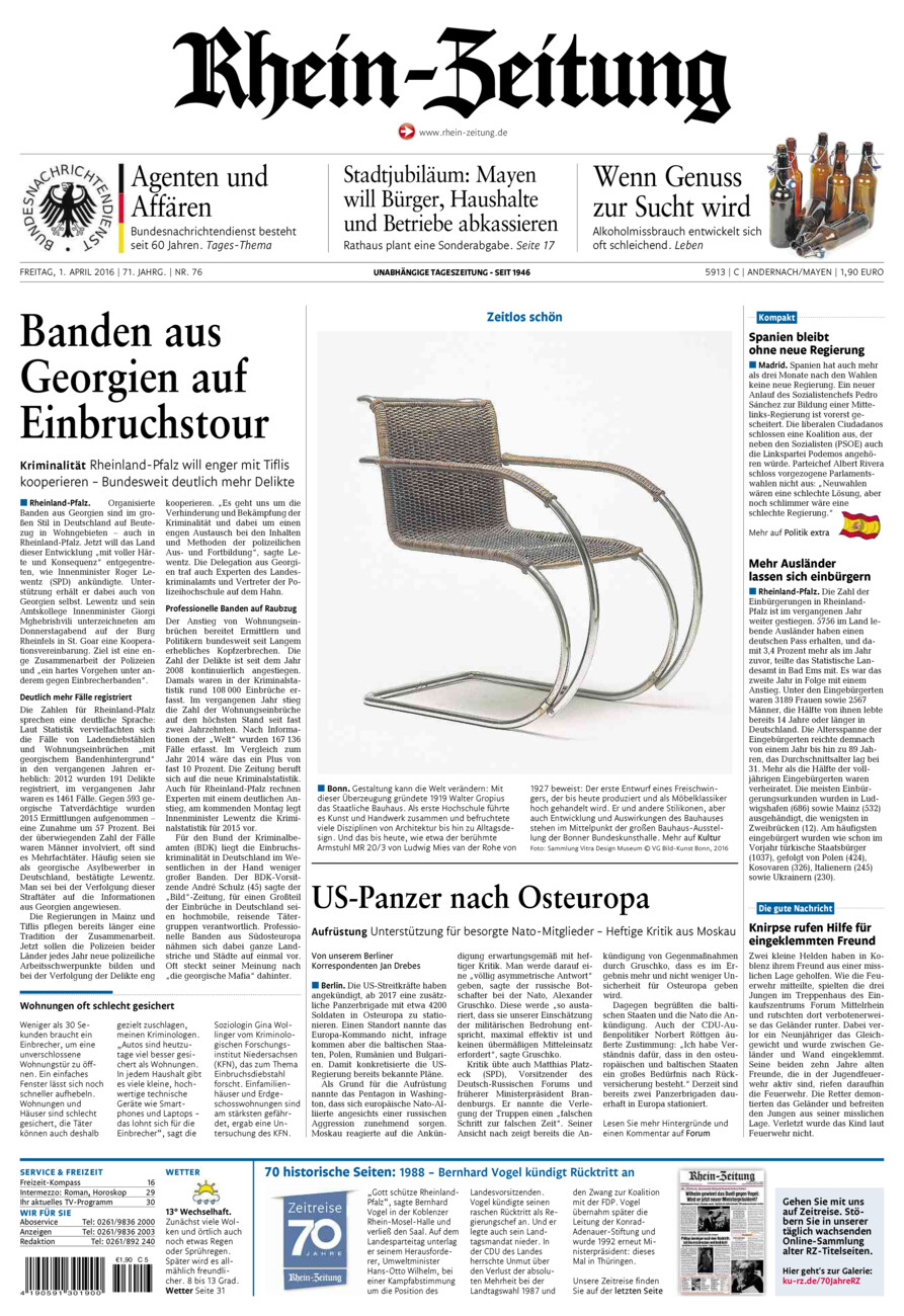 Rhein-Zeitung Andernach & Mayen vom Freitag, 01.04.2016