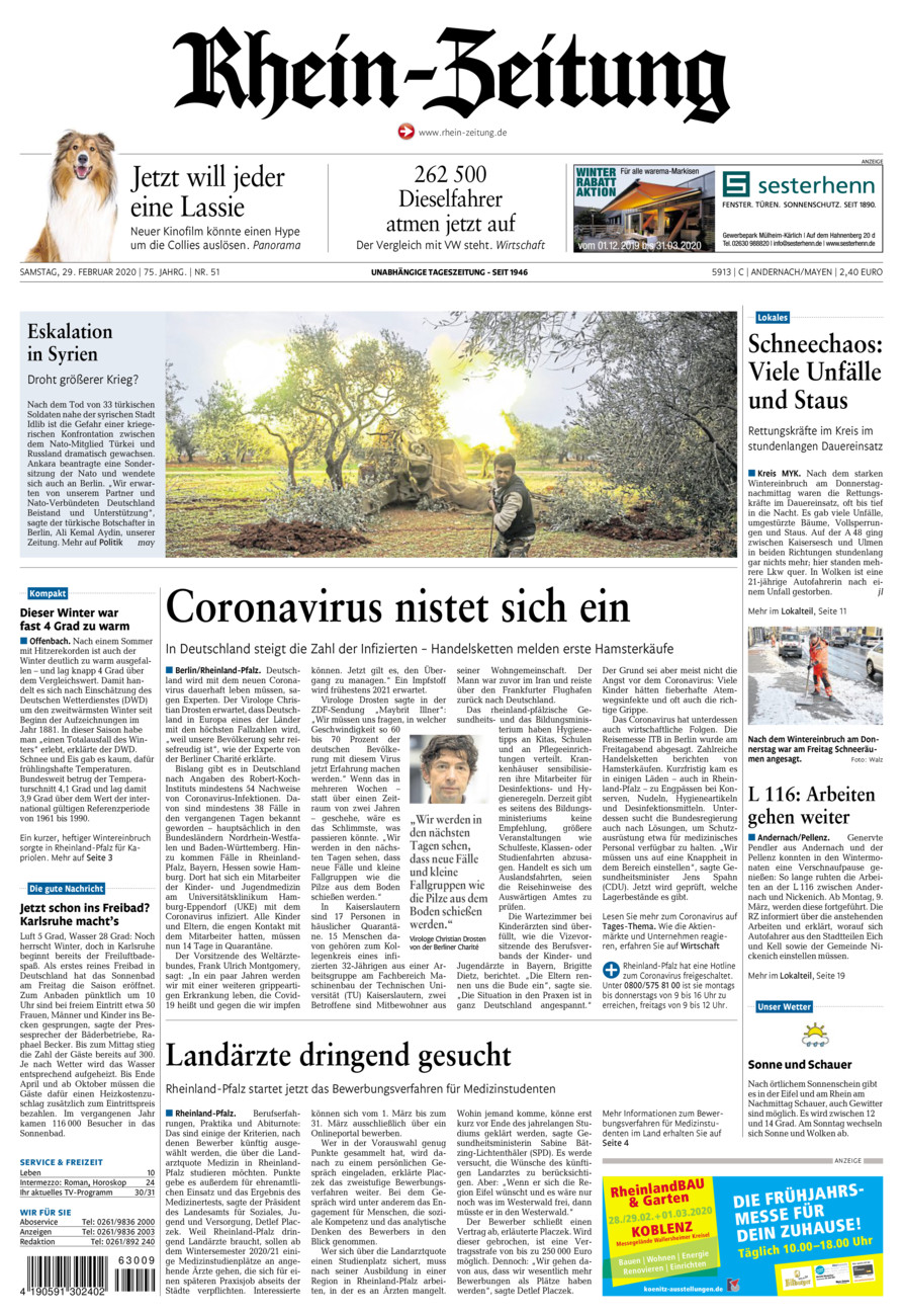 Rhein-Zeitung Andernach & Mayen vom Samstag, 29.02.2020