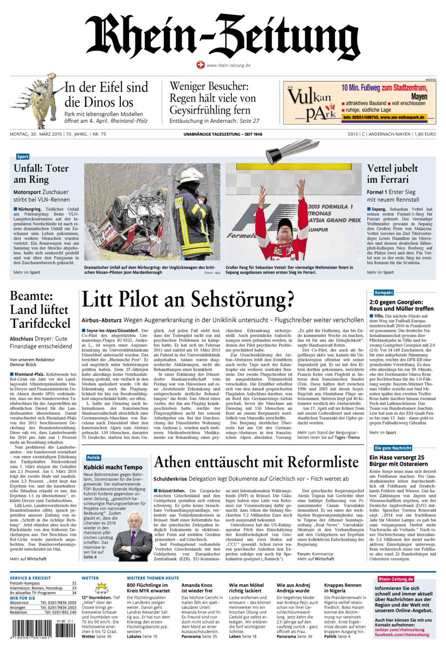 Rhein-Zeitung Andernach & Mayen vom Montag, 30.03.2015