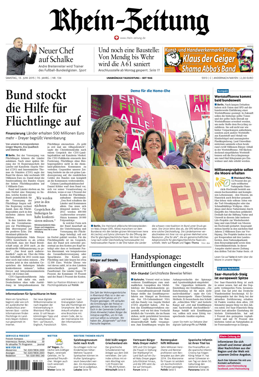 Rhein-Zeitung Andernach & Mayen vom Samstag, 13.06.2015