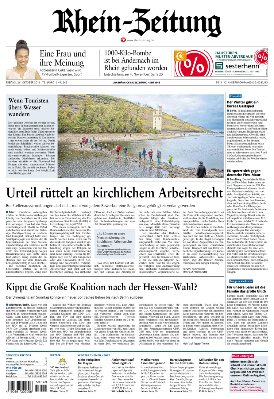 Rhein-Zeitung Andernach & Mayen vom Freitag, 26.10.2018