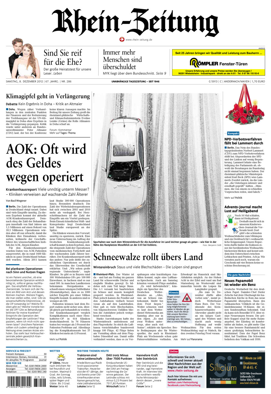 Rhein-Zeitung Andernach & Mayen vom Samstag, 08.12.2012