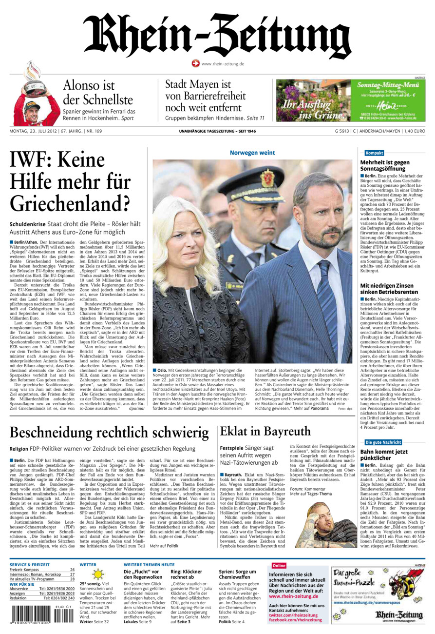 Rhein-Zeitung Andernach & Mayen vom Montag, 23.07.2012