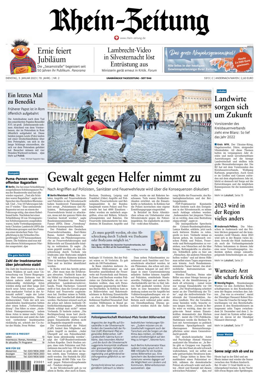 Rhein-Zeitung Andernach & Mayen vom Dienstag, 03.01.2023