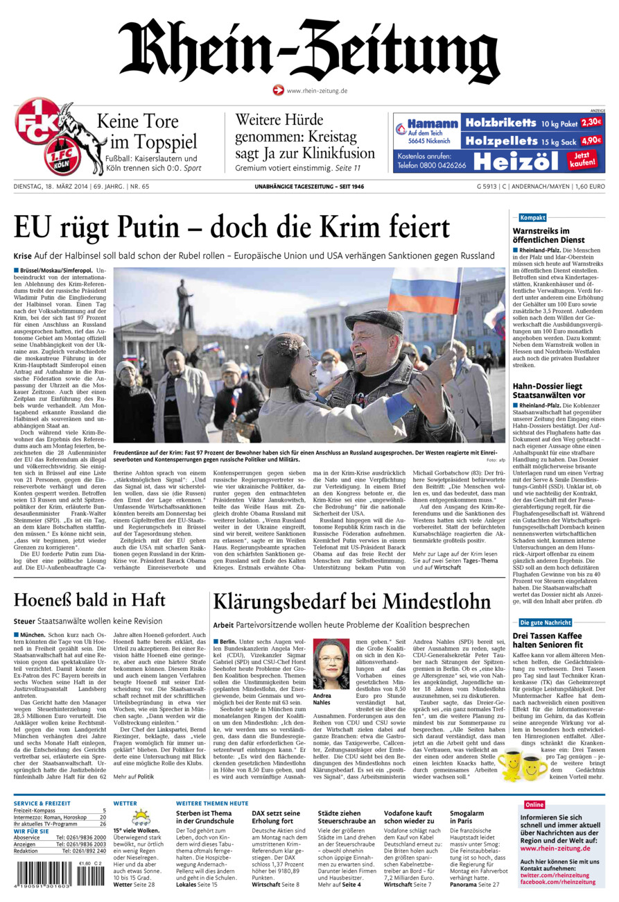 Rhein-Zeitung Andernach & Mayen vom Dienstag, 18.03.2014