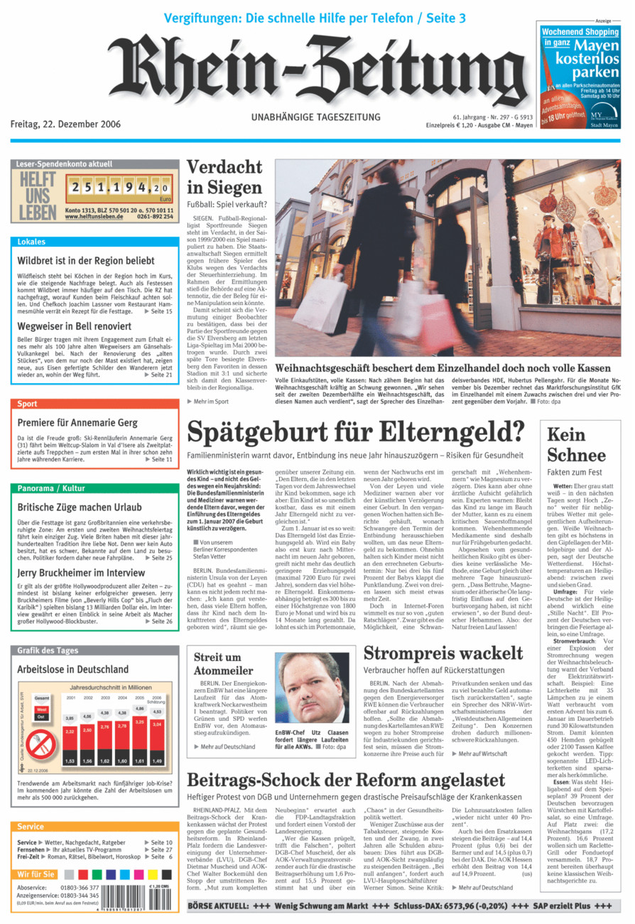 Rhein-Zeitung Andernach & Mayen vom Freitag, 22.12.2006