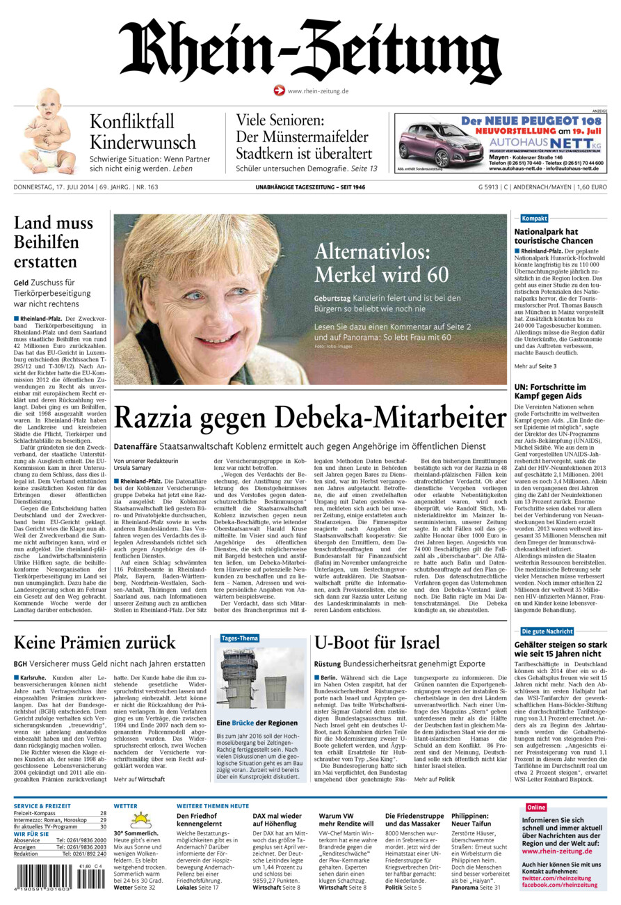 Rhein-Zeitung Andernach & Mayen vom Donnerstag, 17.07.2014