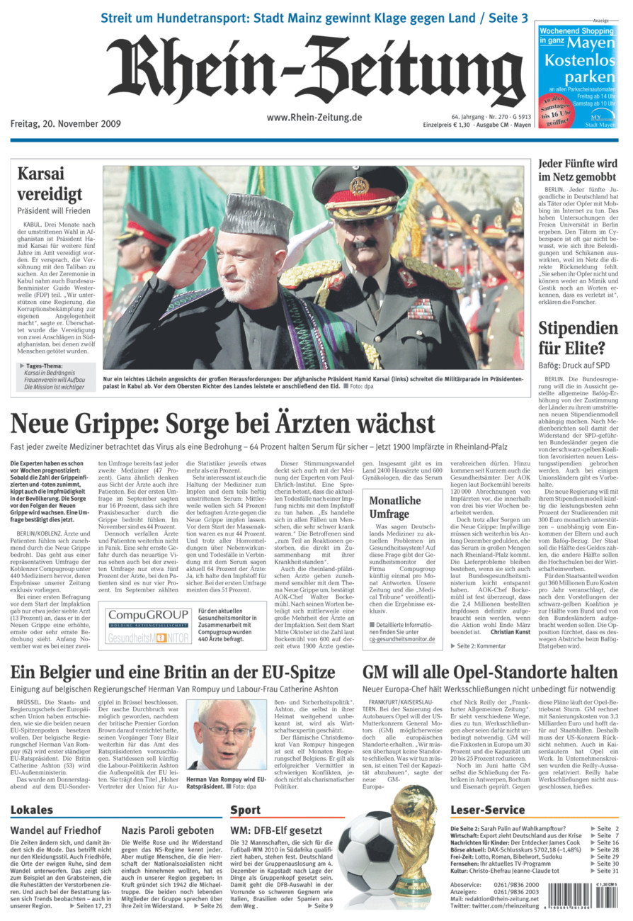 Rhein-Zeitung Andernach & Mayen vom Freitag, 20.11.2009