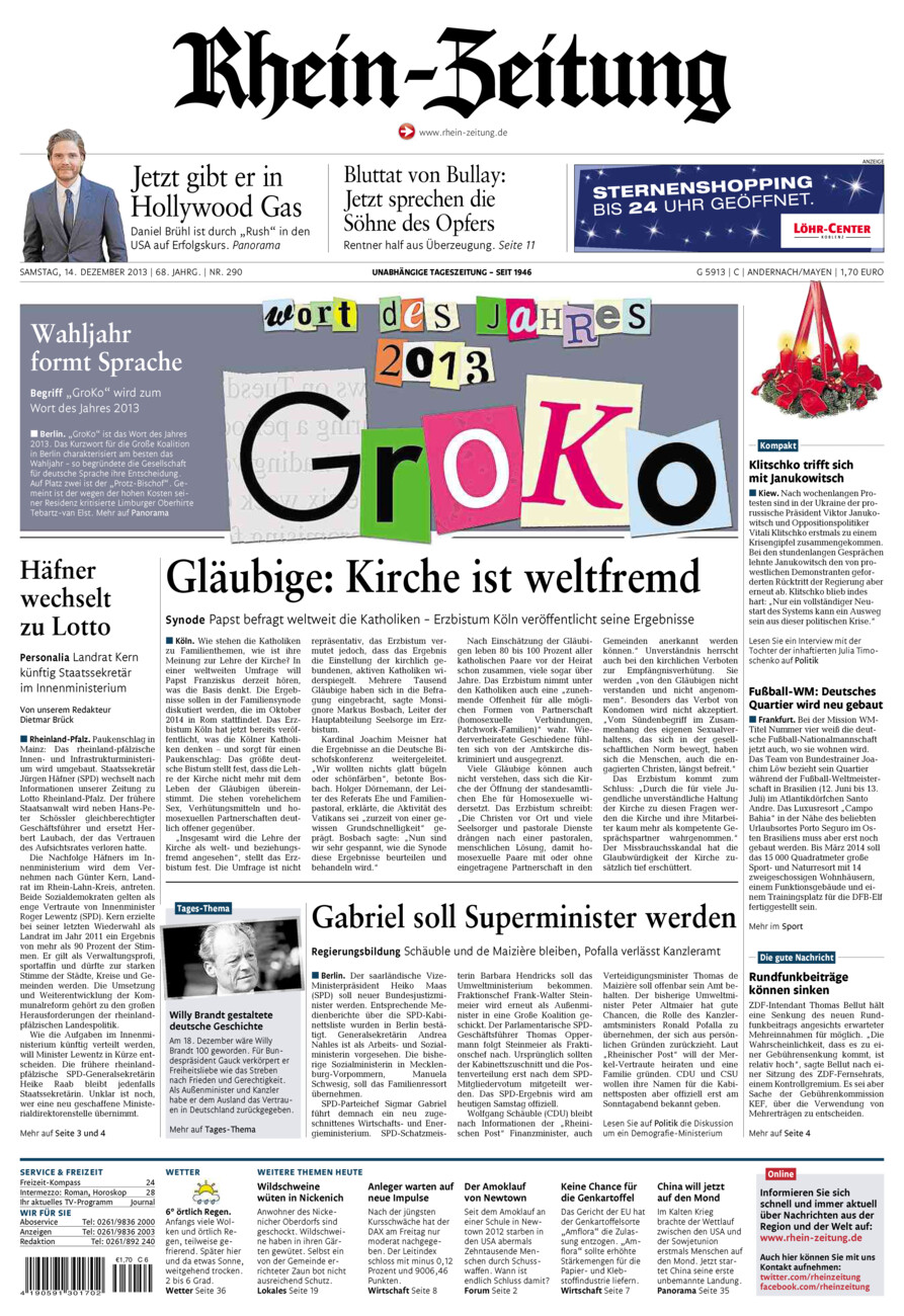 Rhein-Zeitung Andernach & Mayen vom Samstag, 14.12.2013