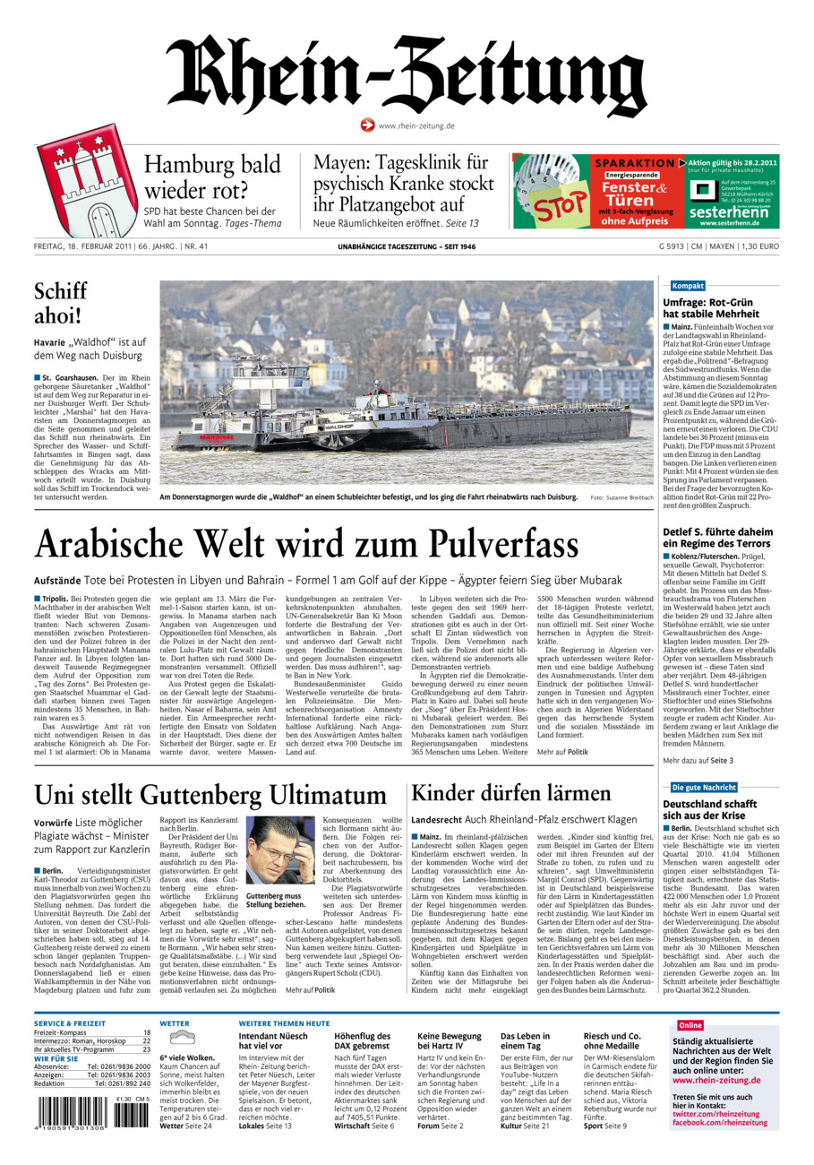 Rhein-Zeitung Andernach & Mayen vom Freitag, 18.02.2011