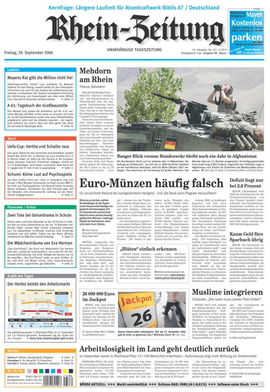 Rhein-Zeitung Andernach & Mayen vom Freitag, 29.09.2006