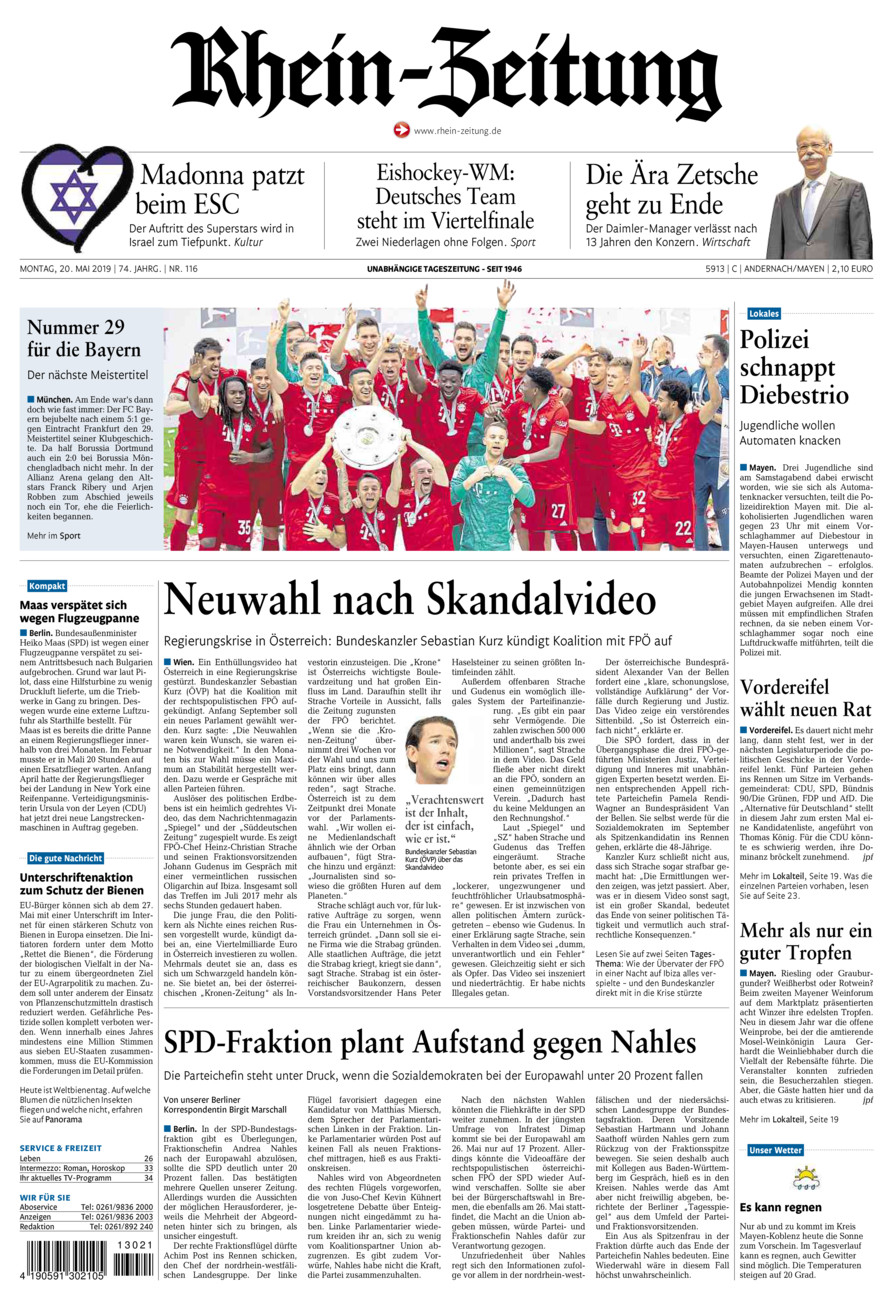 Rhein-Zeitung Andernach & Mayen vom Montag, 20.05.2019