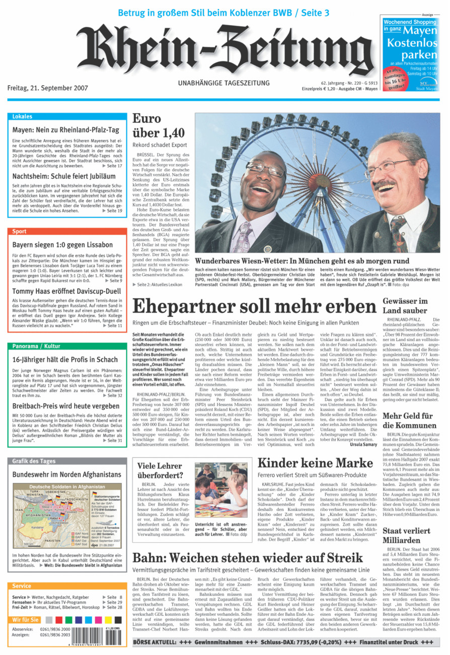 Rhein-Zeitung Andernach & Mayen vom Freitag, 21.09.2007
