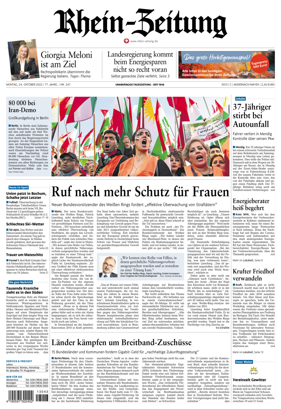 Rhein-Zeitung Andernach & Mayen vom Montag, 24.10.2022