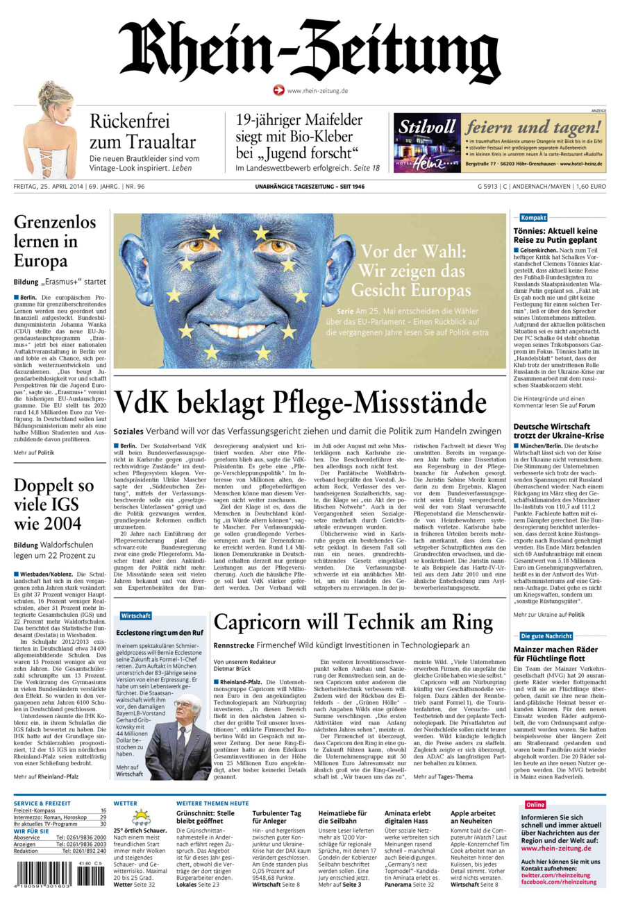 Rhein-Zeitung Andernach & Mayen vom Freitag, 25.04.2014