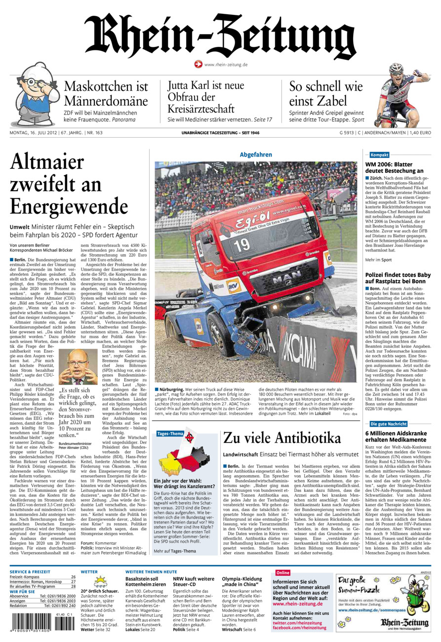 Rhein-Zeitung Andernach & Mayen vom Montag, 16.07.2012