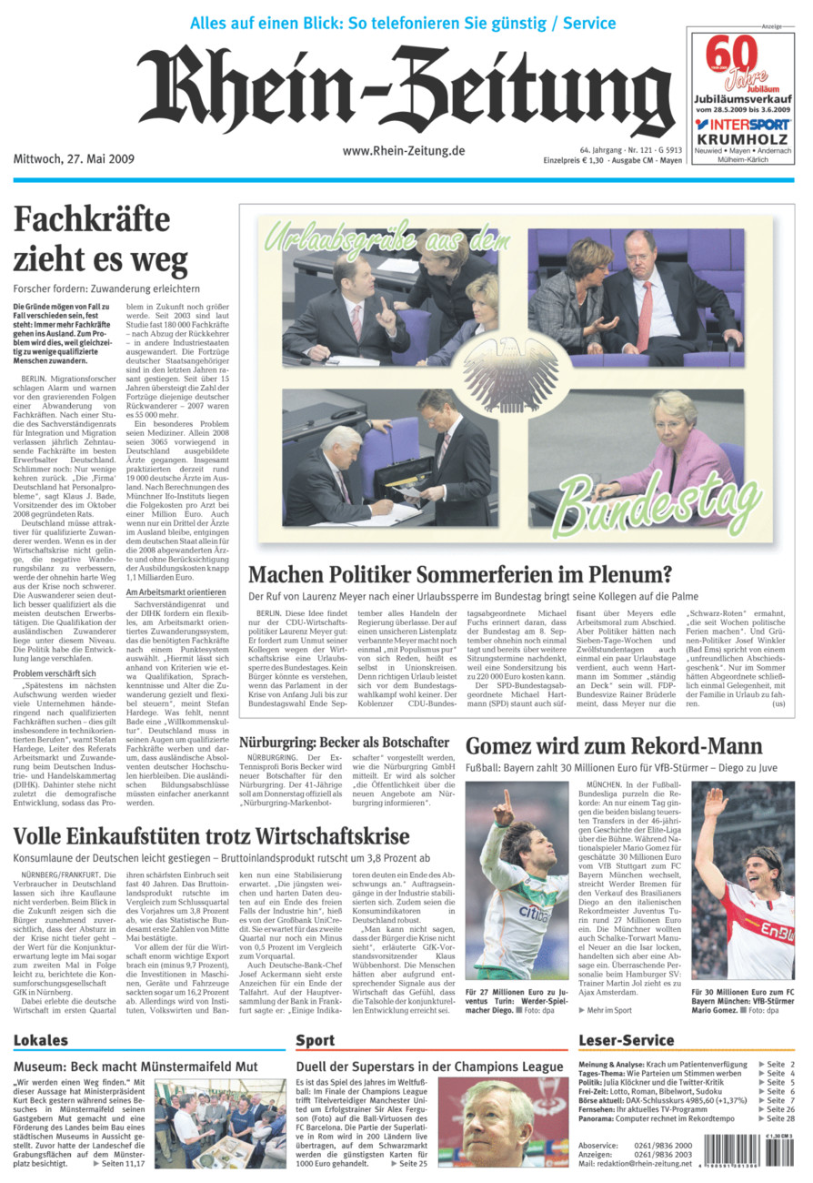 Rhein-Zeitung Andernach & Mayen vom Mittwoch, 27.05.2009