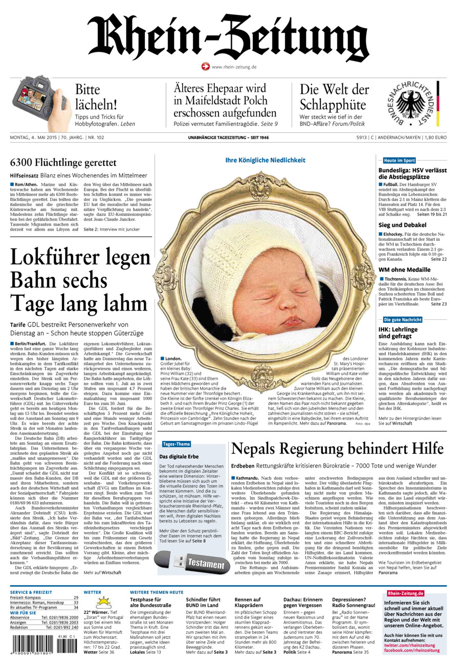 Rhein-Zeitung Andernach & Mayen vom Montag, 04.05.2015