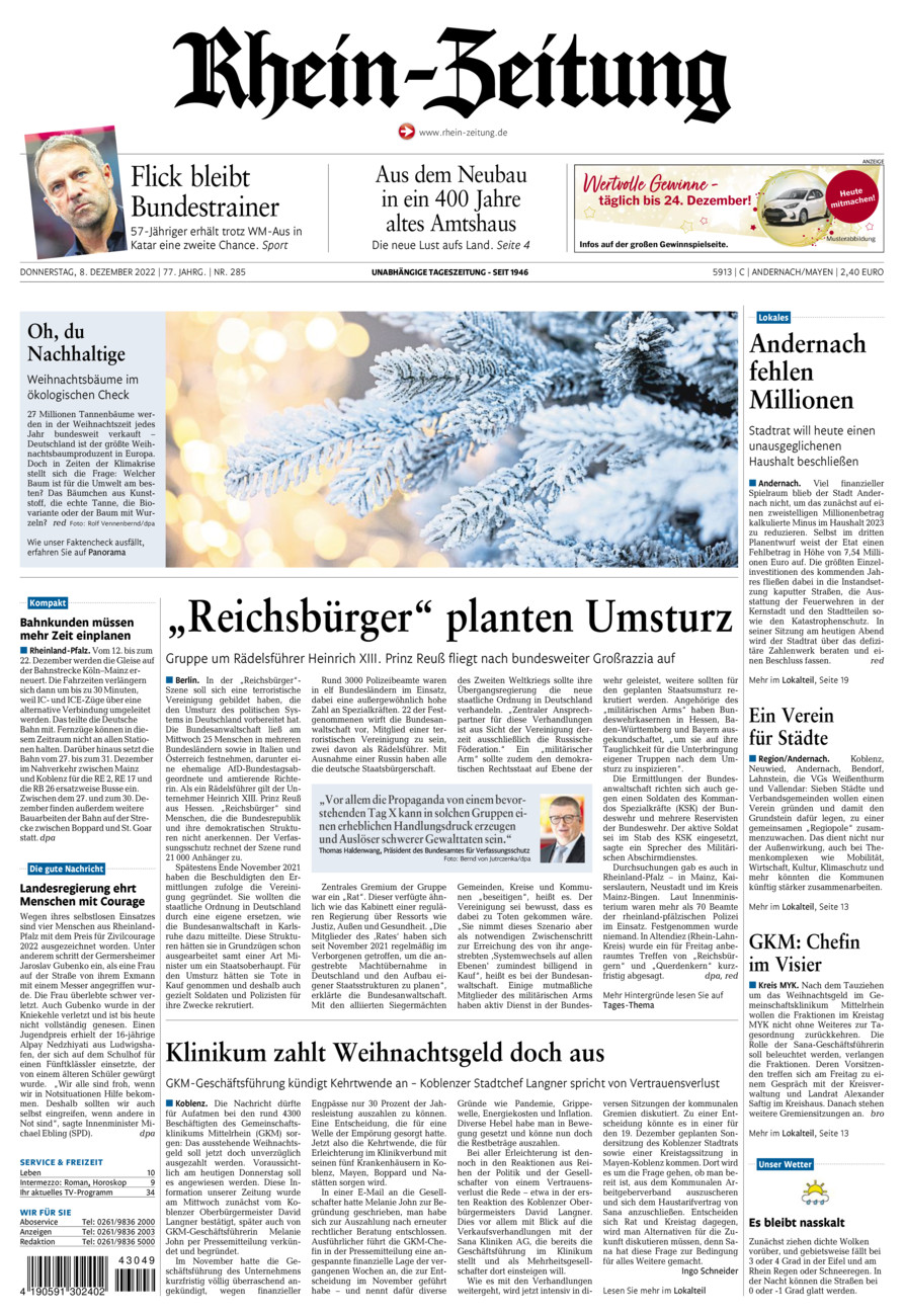 Rhein-Zeitung Andernach & Mayen vom Donnerstag, 08.12.2022