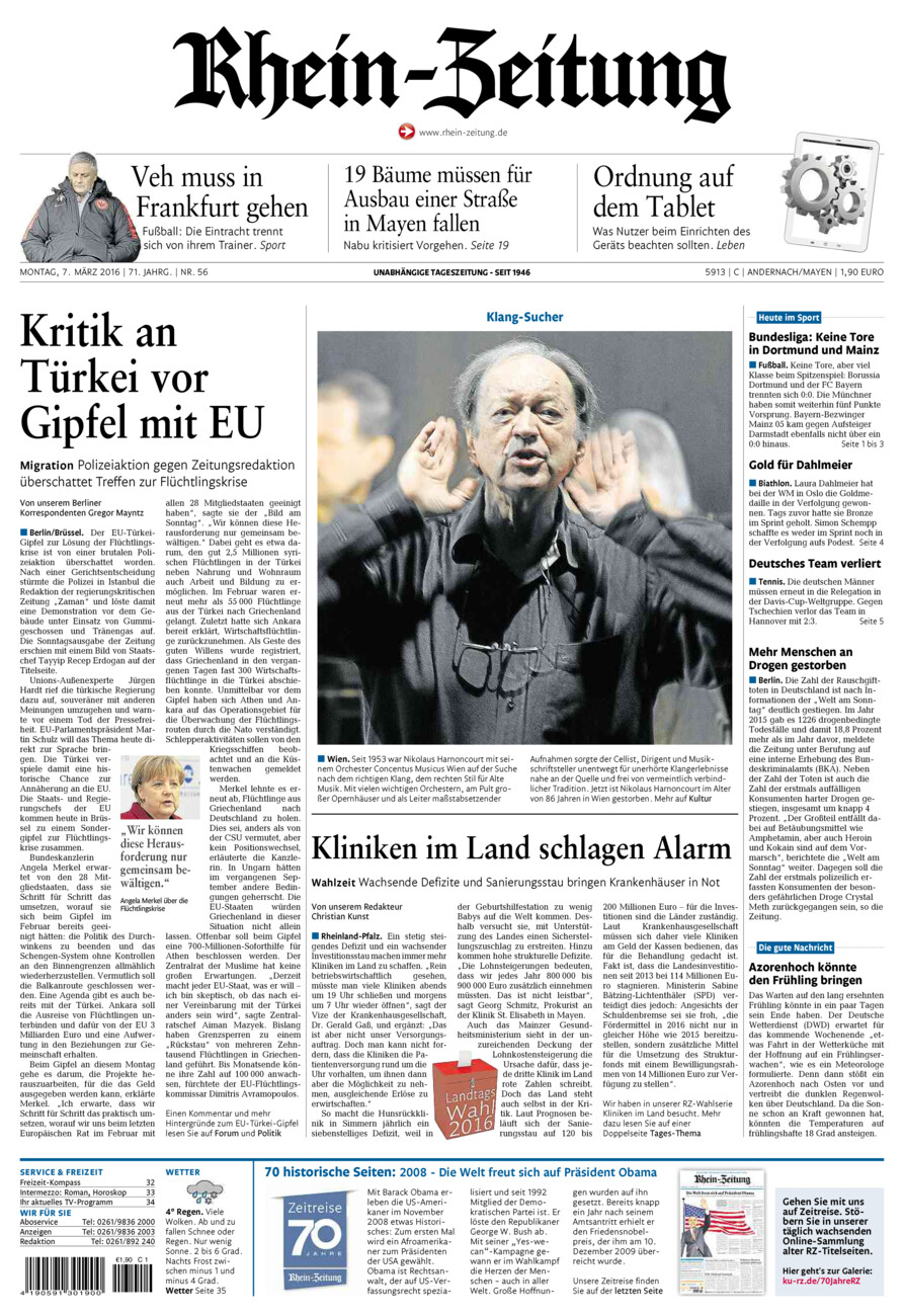 Rhein-Zeitung Andernach & Mayen vom Montag, 07.03.2016