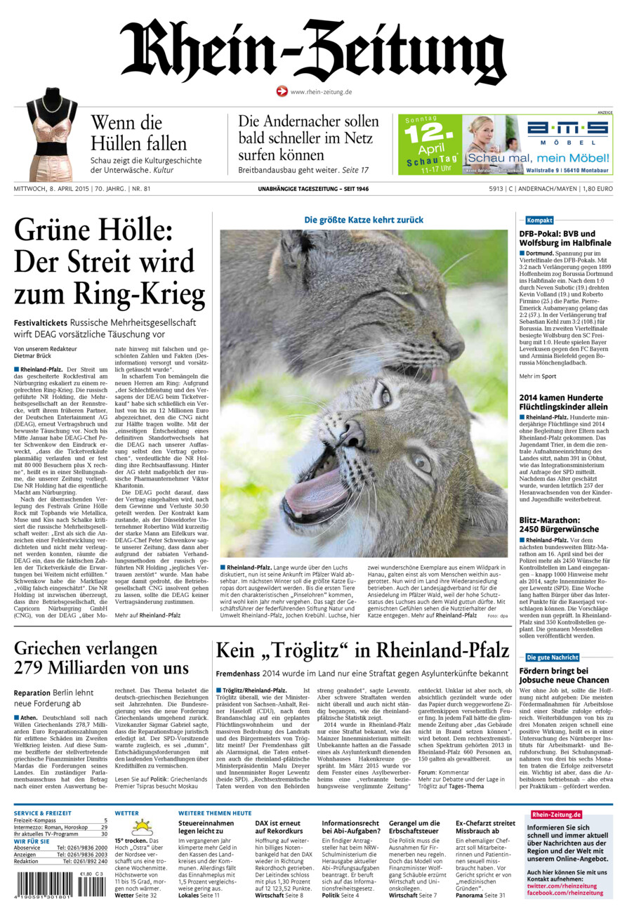 Rhein-Zeitung Andernach & Mayen vom Mittwoch, 08.04.2015