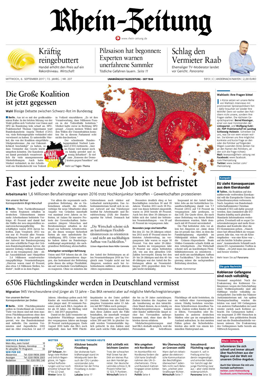 Rhein-Zeitung Andernach & Mayen vom Mittwoch, 06.09.2017