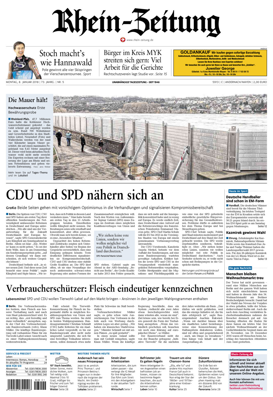 Rhein-Zeitung Andernach & Mayen vom Montag, 08.01.2018