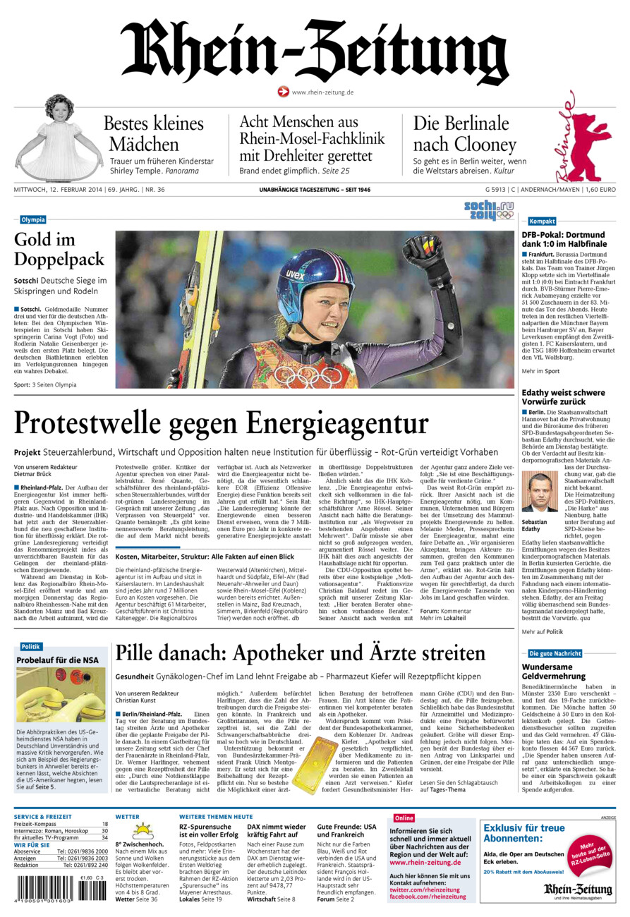 Rhein-Zeitung Andernach & Mayen vom Mittwoch, 12.02.2014