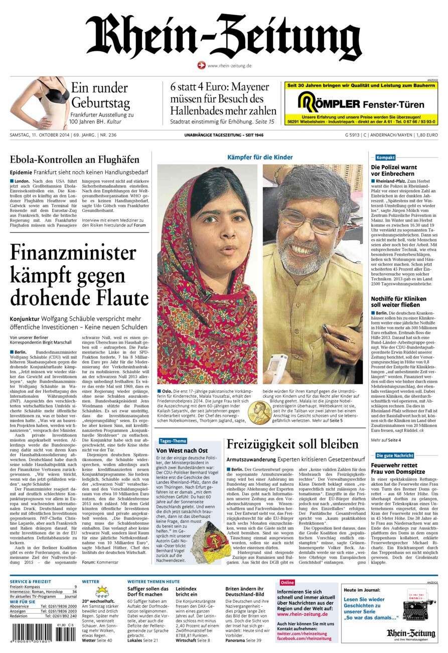 Rhein-Zeitung Andernach & Mayen vom Samstag, 11.10.2014
