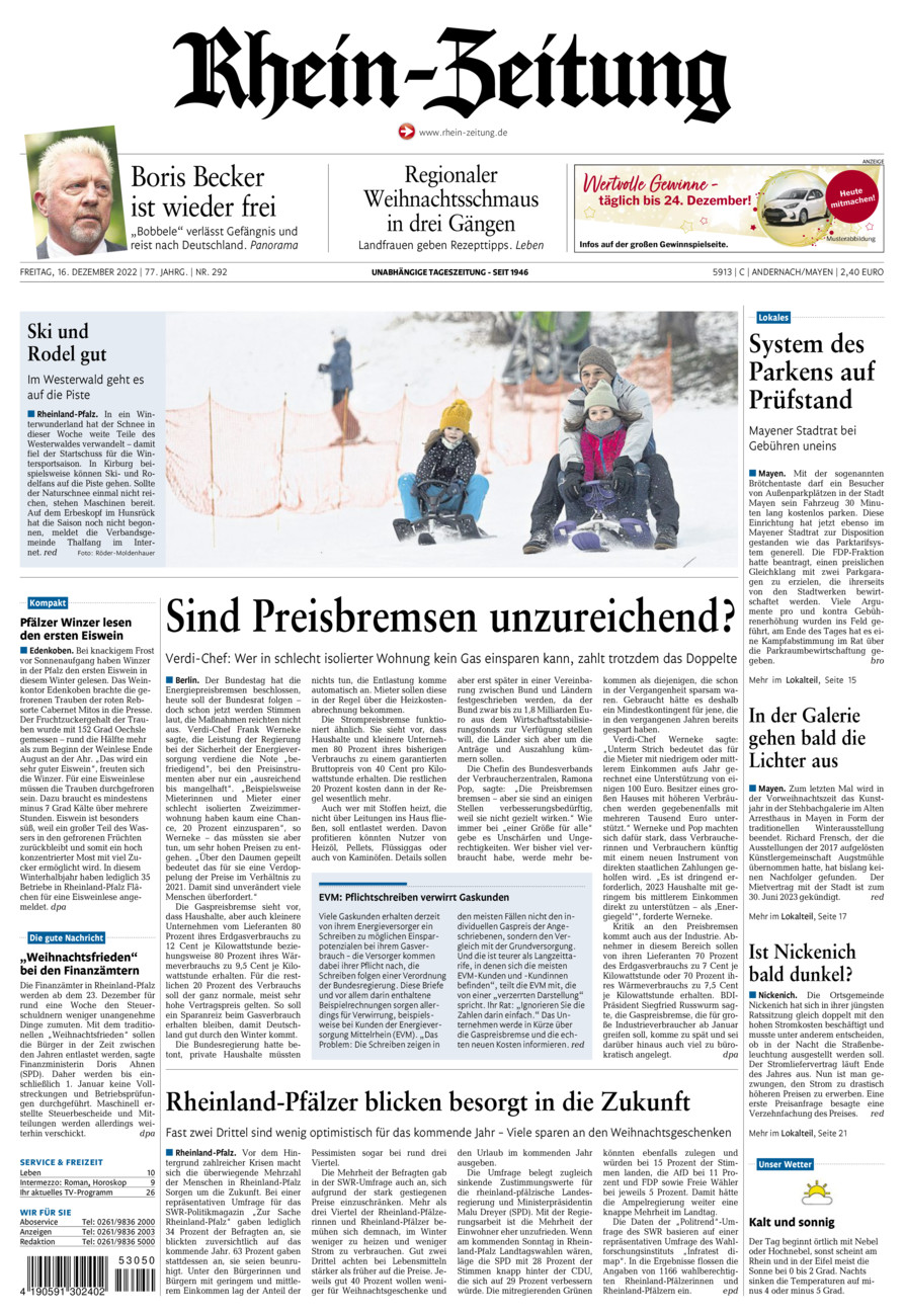 Rhein-Zeitung Andernach & Mayen vom Freitag, 16.12.2022